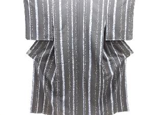 未使用品　縞に小花・のり散らし模様小紋着物